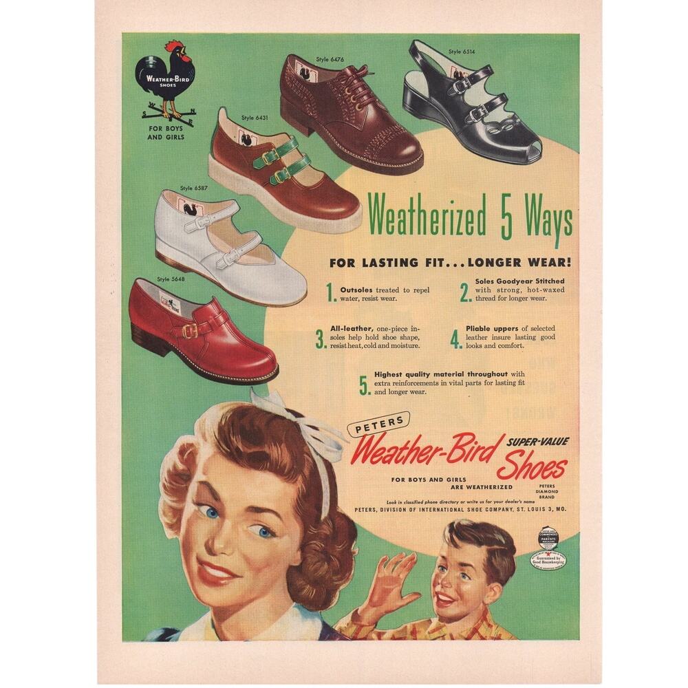 Peters Weather-Bird Shoe / Boltaflex Upholstery Advertisement Color 1950 Vintage